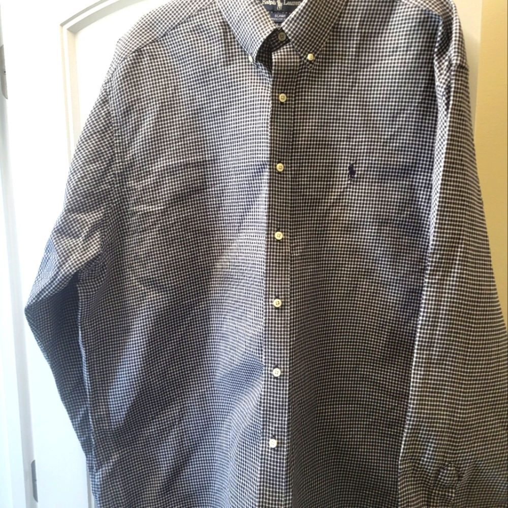 Ralph Lauren Blaire 100% Cotton XXL Long Sleeve Men's Shirt Checkered Blue White